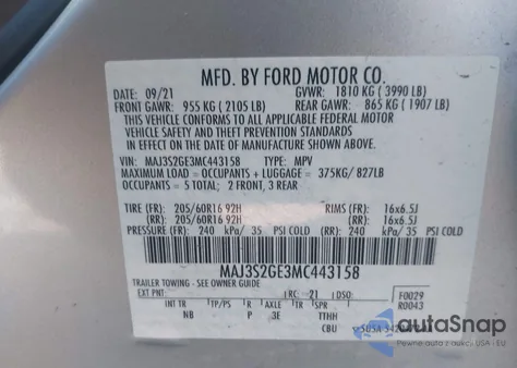 2021 Ford Ecosport Se from USA, damaged, VIN MAJ3S2GE3MC443158